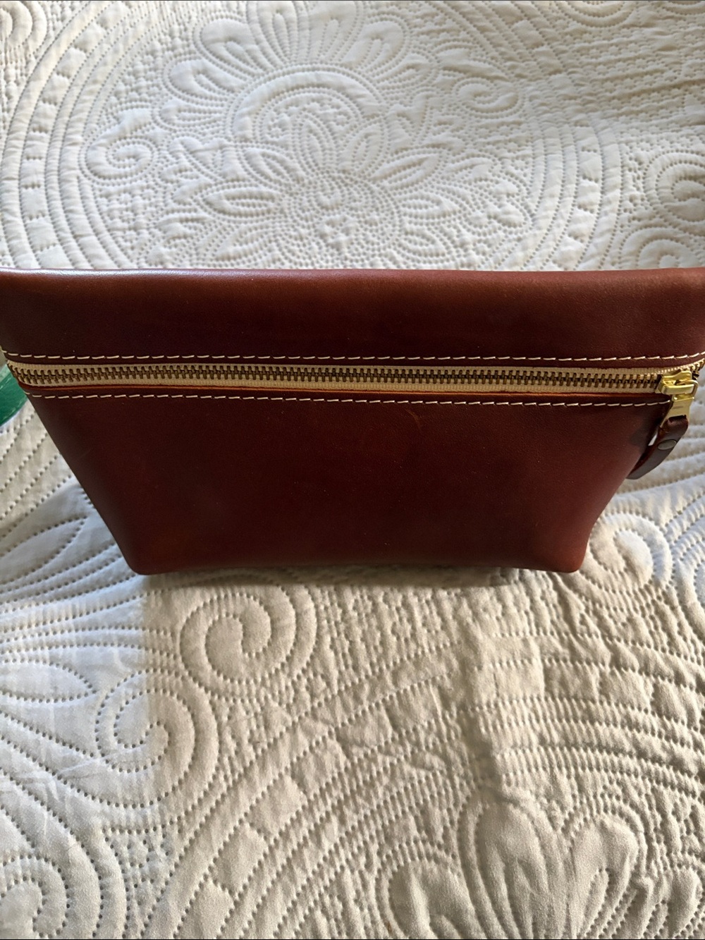 Portland leather small cognac make up bag